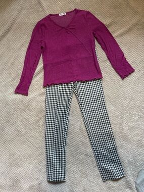 Eyeshadow Black and White Gingham Zip-Front Top and pants set